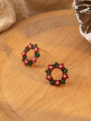 Wreath Contrast Color Christmas Round Pearl Stud Earrings