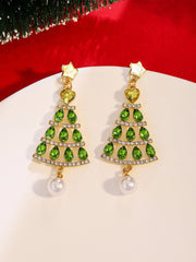 Christmas Tree Hollow Diamond Pearl Earrings