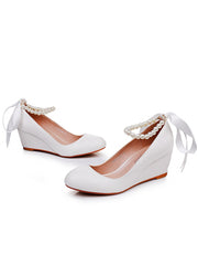 Elegant Round Toe Platform Heels Beaded Mary Janes