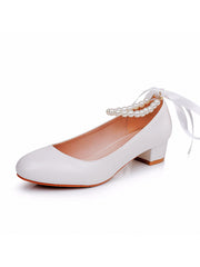 Round Toe Chunky Heels Beaded Wedding Shoes