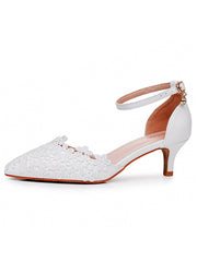 White Lace Embellished Stiletto Pointed Toe Sandals