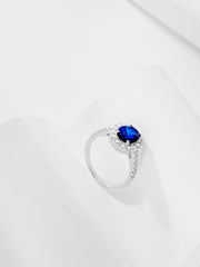 Oval Royal Blue Sapphire Ring in 925 Sterling Silver