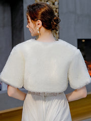 Short Sleeves Bridal Faux Fur Cover-Up