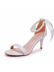 Open Toe Ankle-Strap Ribbons Stiletto Sandals