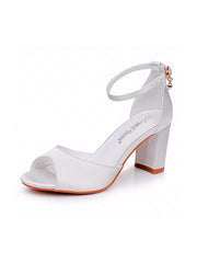 Peep Toe Chunky Heel Ankle-Strap Bridal Sandals