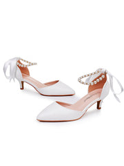Kitten Heels Pointed Toe Ankle-Strap Wedding Shoes