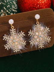 Christmas Plush Snowflake Diamond Super Shiny Pearl Earrings