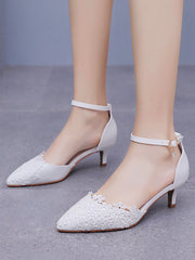 White Lace Embellished Stiletto Pointed Toe Sandals