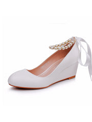 Round Toe Platform Heels Wedge Heels