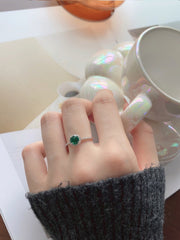 925 Sterling Silver Round Emerald Ring