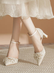 Women's Pearl Elegant Chunky Heel Wedding Shoes