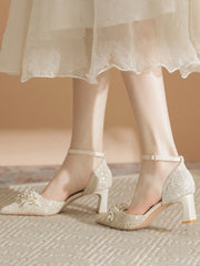 Women's Pearl Elegant Chunky Heel Wedding Shoes