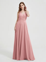 V-neck Bridesmaid Dress with Cross Back Dusty Rose