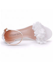 White Floral Open Toe Wedge Heels Beach Sandals