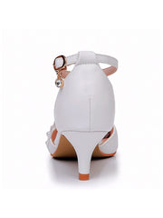 White Lace and Rhinestone Kitten Heels Wedding Shoes