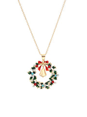 Christmas Diamond Leaf Garland Bell Pendant Necklace