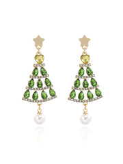 Christmas Tree Hollow Diamond Pearl Earrings