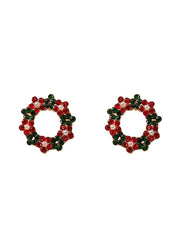 Wreath Contrast Color Christmas Round Pearl Stud Earrings