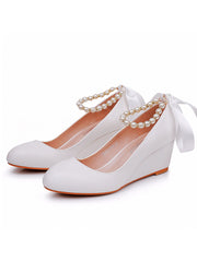 Round Toe Platform Heels Wedge Heels