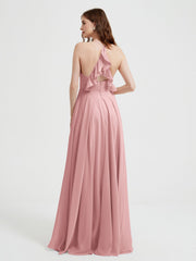 V-neck Bridesmaid Dress with Cross Back Dusty Rose