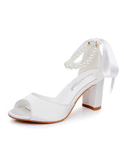 Simple Peep Toe Ribbons Chunky Heel Sandals