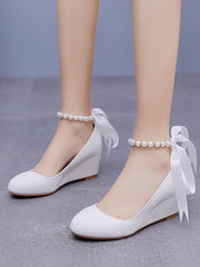 Round Toe Platform Heels Wedge Heels