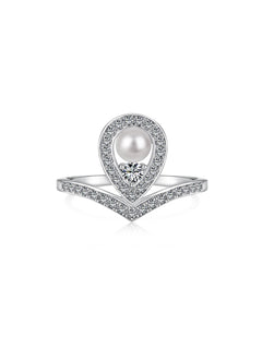 Waterdrop Pearl Crowning Love Wedding Ring in s925