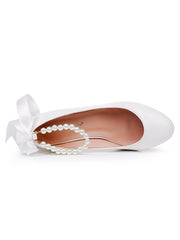 Round Toe Chunky Heels Beaded Wedding Shoes