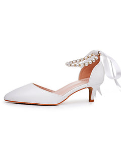 Kitten Heels Pointed Toe Ankle-Strap Wedding Shoes