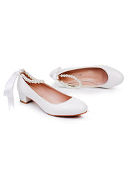Round Toe Chunky Heels Beaded Wedding Shoes