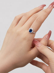 Oval Royal Blue Sapphire Ring in 925 Sterling Silver