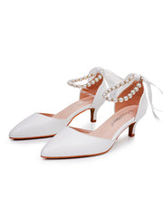 Kitten Heels Pointed Toe Ankle-Strap Wedding Shoes