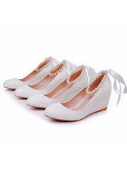 Round Toe Platform Heels Wedge Heels