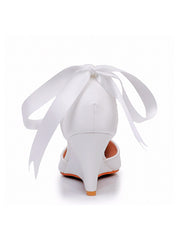 Pointed Toe Ribbons Wedge Heels Women's Wedding Shoes