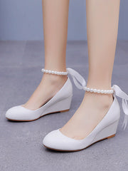 Elegant Round Toe Platform Heels Beaded Mary Janes