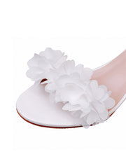 White Floral Open Toe Wedge Heels Beach Sandals