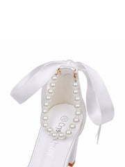 Simple Peep Toe Ribbons Chunky Heel Sandals