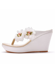 Casual Flower Decor Flip-Flop Wedge Heels Sandals