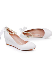Round Toe Platform Heels Wedge Heels