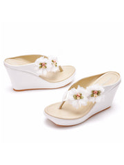 Casual Flower Decor Flip-Flop Wedge Heels Sandals
