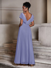V-neck Cap Sleeves Chiffon Bridesmaid Dresses Periwinkle