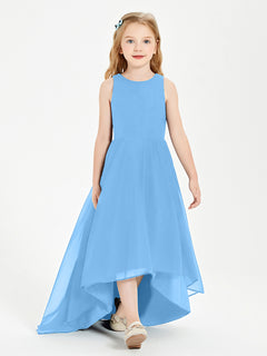 Asymmetrical Junior Bridesmaid Dresses with Scoop Neckline Blue