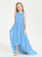 Asymmetrical Junior Bridesmaid Dresses with Scoop Neckline Blue