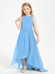 Asymmetrical Junior Bridesmaid Dresses with Scoop Neckline Blue