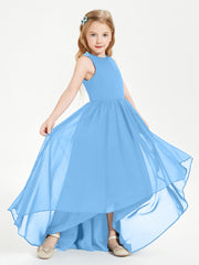 Asymmetrical Junior Bridesmaid Dresses with Scoop Neckline Blue