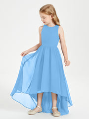 Asymmetrical Junior Bridesmaid Dresses with Scoop Neckline Blue