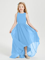 Asymmetrical Junior Bridesmaid Dresses with Scoop Neckline Blue