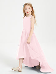 Asymmetrical Junior Bridesmaid Dresses with Scoop Neckline Blushing Pink