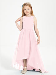 Asymmetrical Junior Bridesmaid Dresses with Scoop Neckline Blushing Pink