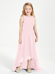 Asymmetrical Junior Bridesmaid Dresses with Scoop Neckline Blushing Pink